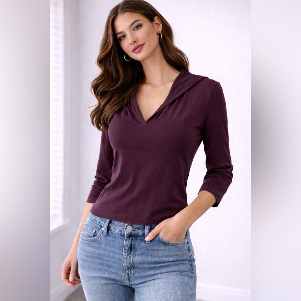 Bebe Hooded Top – Plum Purple – Soft Stretch – 3/4 Sleeve S